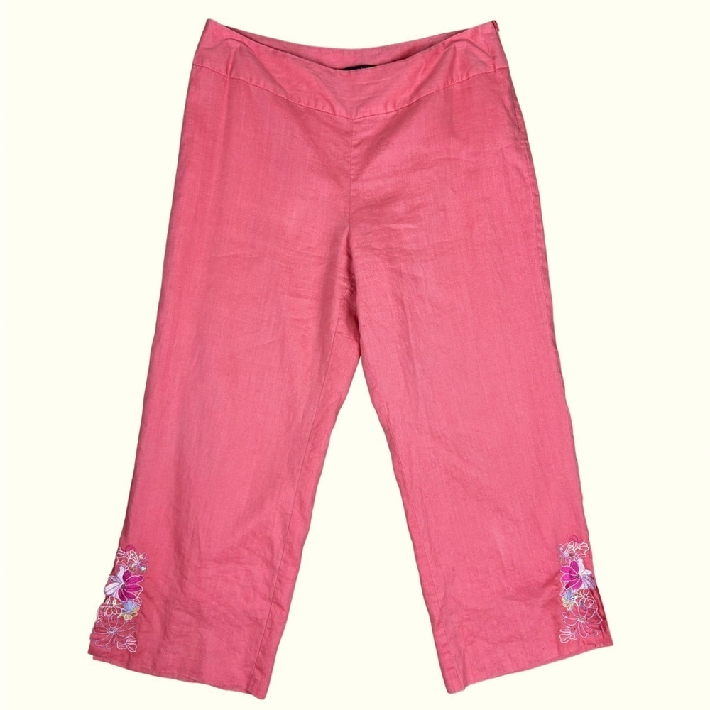 Sara Isabella Irish Linen Cropped Pants‎ Lined Size 16 Coral Embellished Beaded